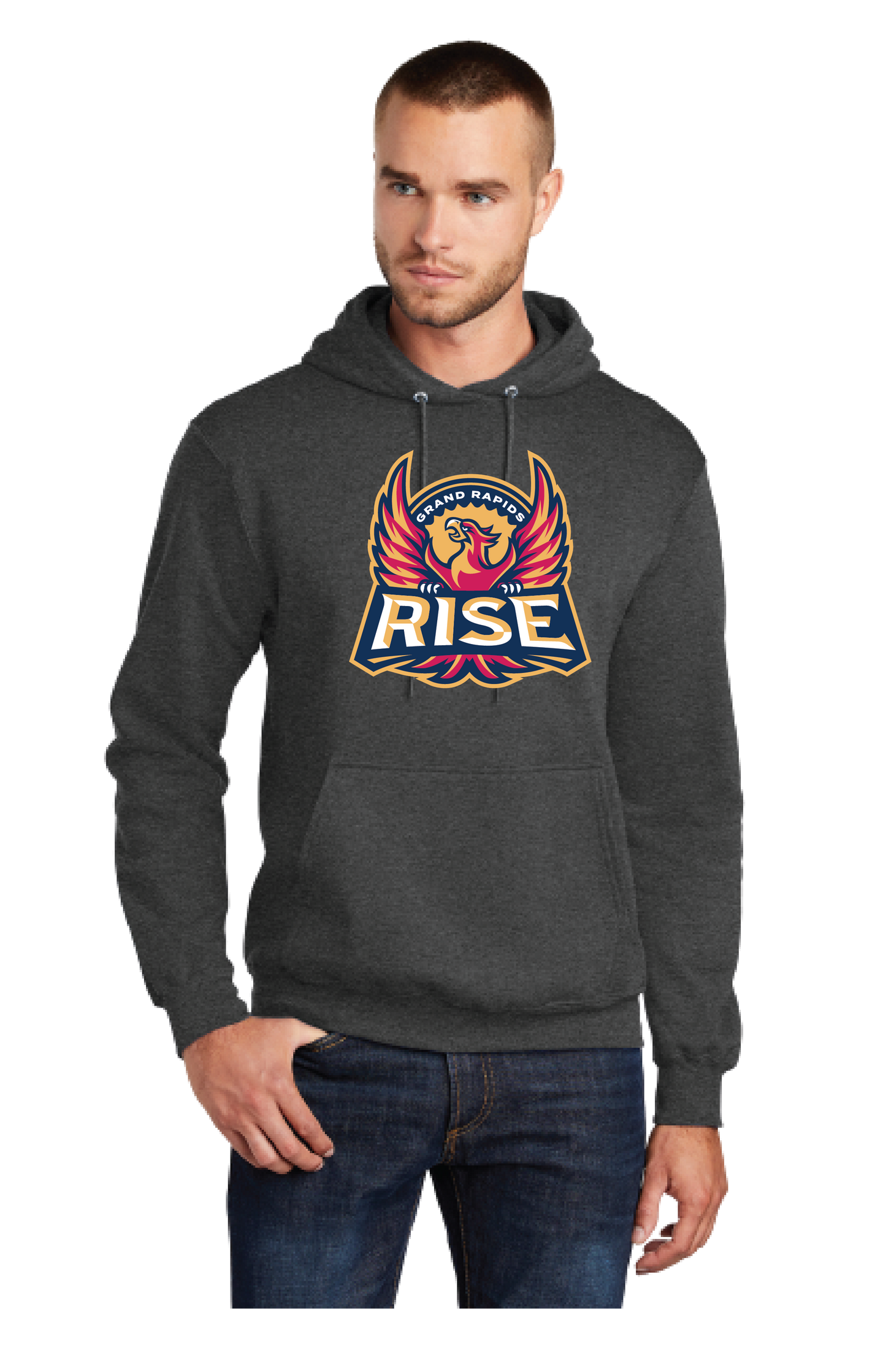 Primary Logo Hood-Dark Heather Grey